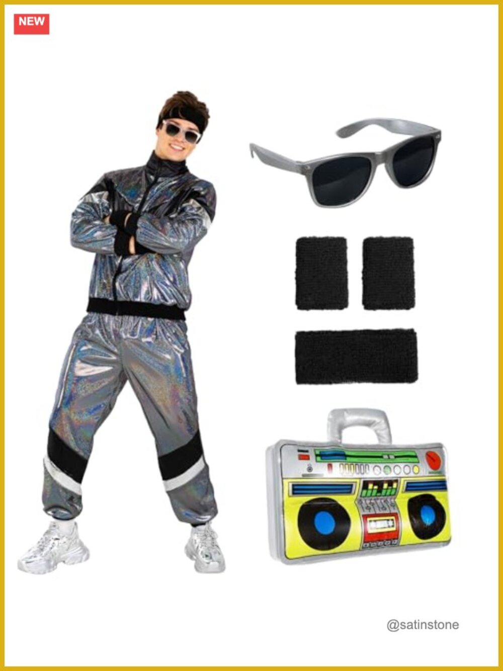 80s Track Suit Costume Metallic Jacket Pants Sunglasses Halloween Adults